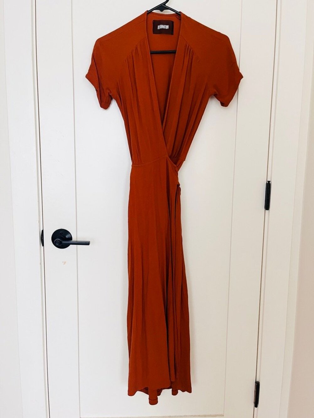 REFORMATION Burnt Orange Terracotta Wrap Crepe Dress Sz XS Midi